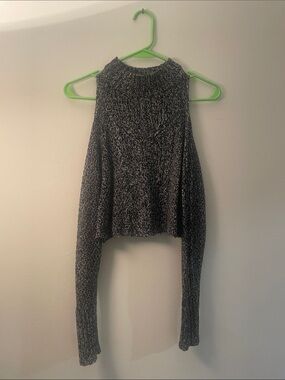 Express Black and White Off-the-Shoulder Marled Sweater